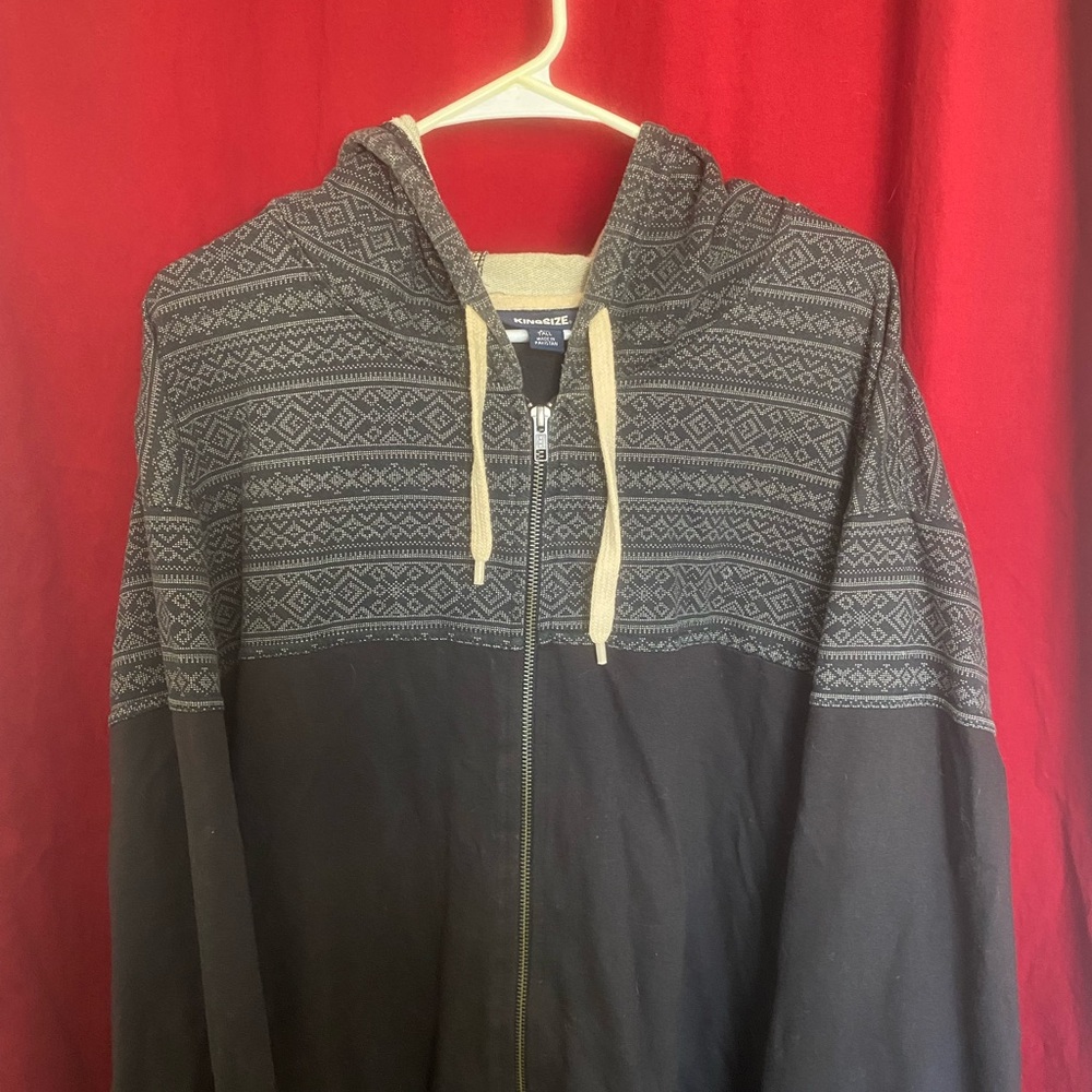King Size Shirt Mens Sweatshirt Full Zip Hoodie XL Big Black & Gray.
